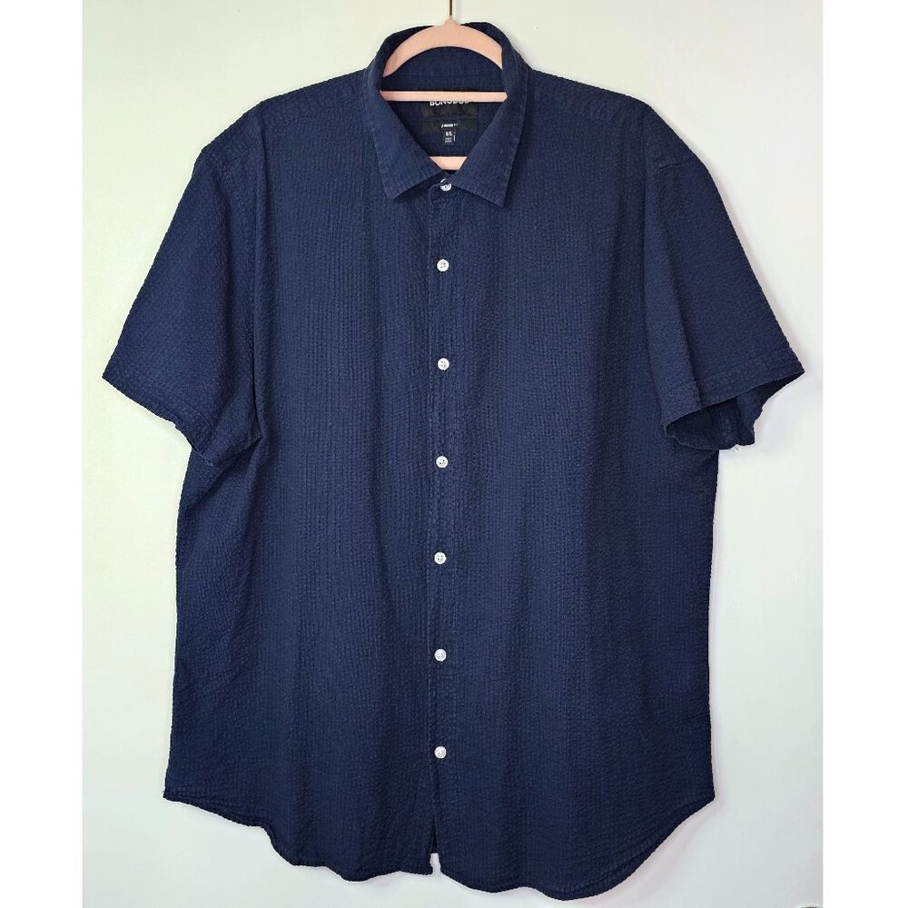 Bonobos Seersucker Standard Fit Short Sleeve Button Up Shirt XXL Dark Navy